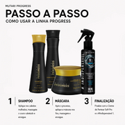 KIT 1 Shampoo Every Day Mutari Progress 240ml + 1 Mascara Every Day Mutari Progress 300g + 1 Creme Para Pentear Ed Mutari Progress 240ml + 1 #1 Indispensavel 300ml